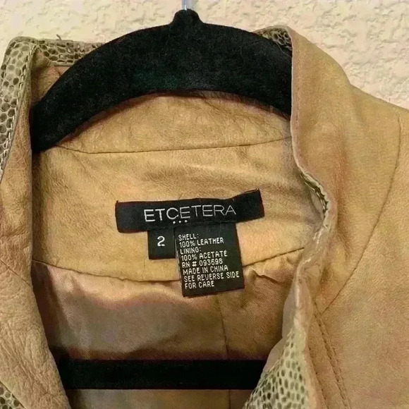 Etcetera tan leather snakeskin jacket sz 2 preppy moto 90s fall winter *flaw - Picture 2 of 13